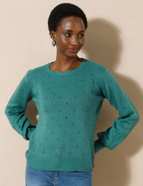 Trui met ronde hals, pointelletricot met mohairtouch (celadon) Trui met ronde hals, pointelletricot met mohairtouch (celadon)